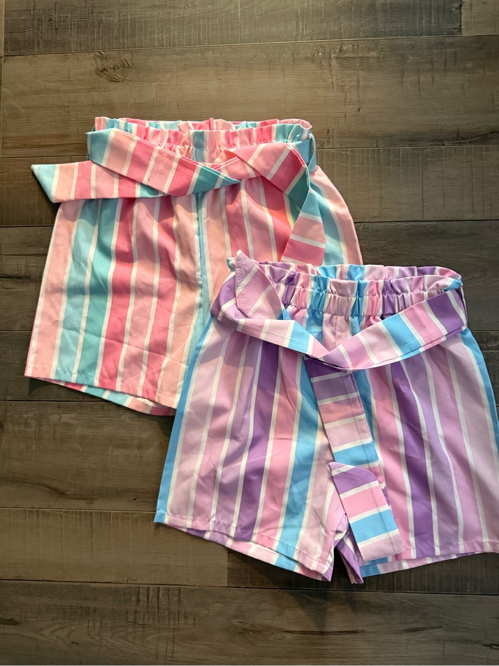 Lined Striped Pastel Tie-Waist Shorts 2 Pair